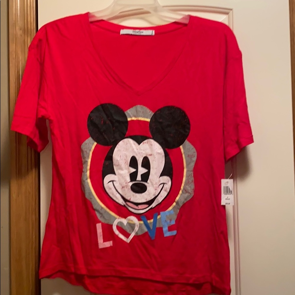 Red Mickey Mouse vneck tshirt, new.